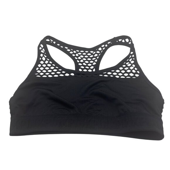 Victorias Secret Pink Ultimate Unlined Mesh Sports Bra Medium Black Racerback - Picture 1 of 6